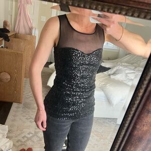 Club Monaco Black Sequin Sleeveless Top